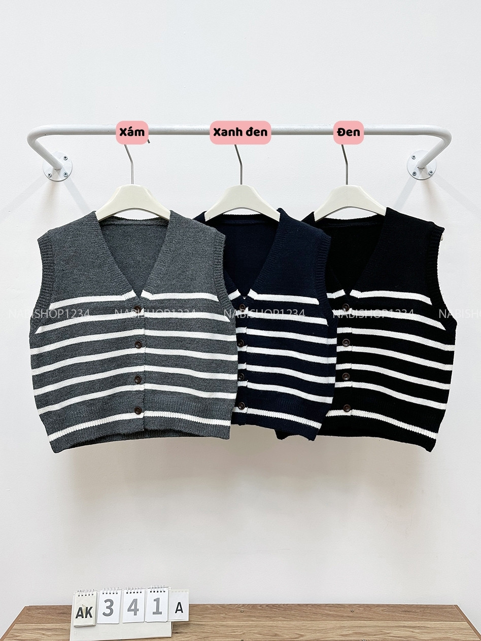 Áo Khoác Số 341-A Gile Kẻ Cổ V