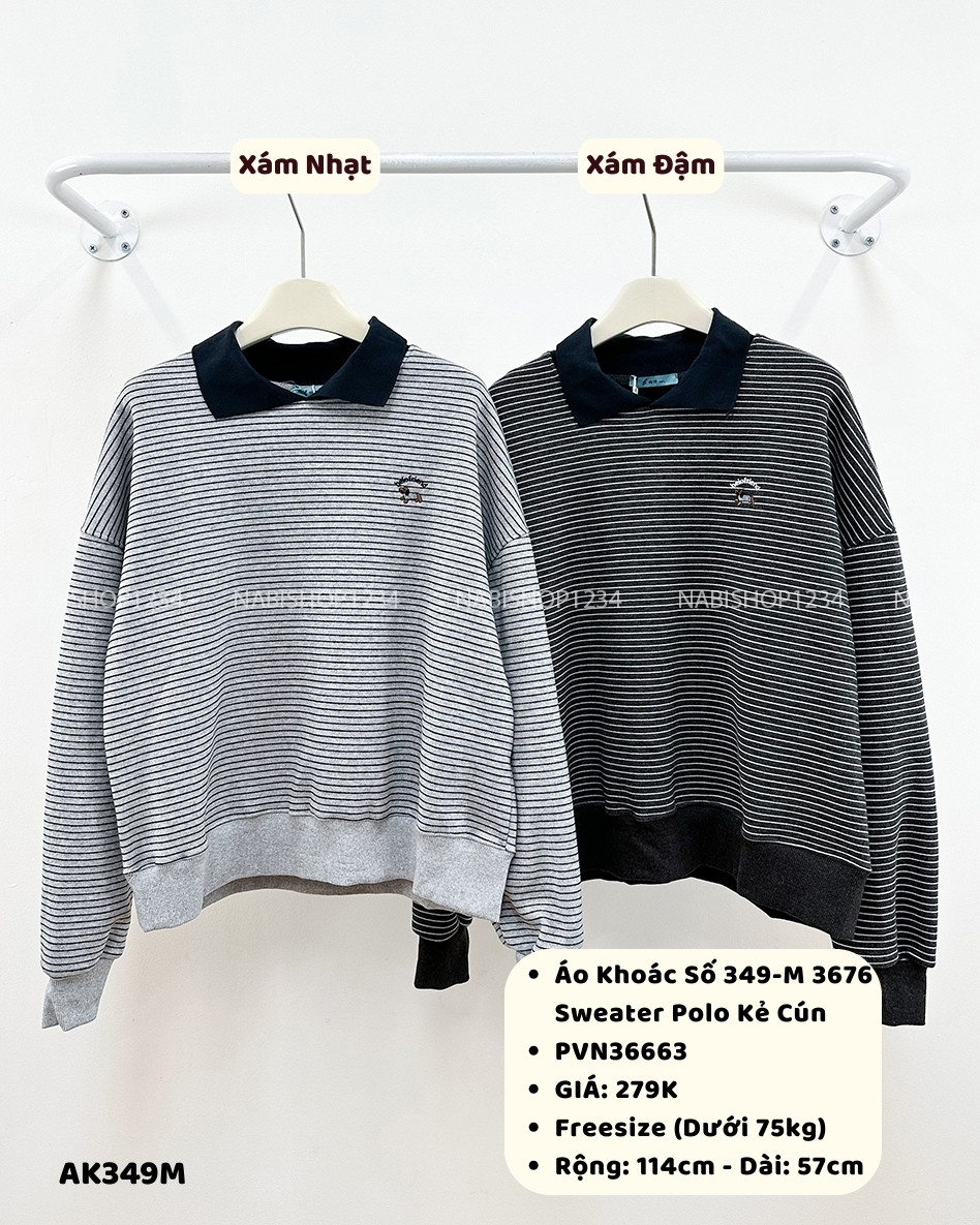 Áo Khoác Số 349-M 3676 Sweater Polo Kẻ Cún