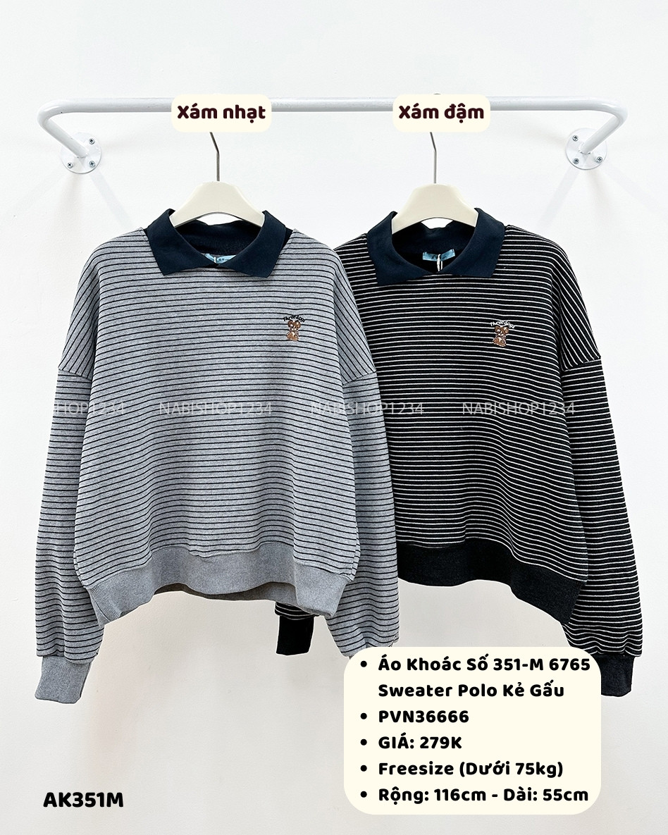 Áo Khoác Số 351-M 6765 Sweater Polo Kẻ Gấu