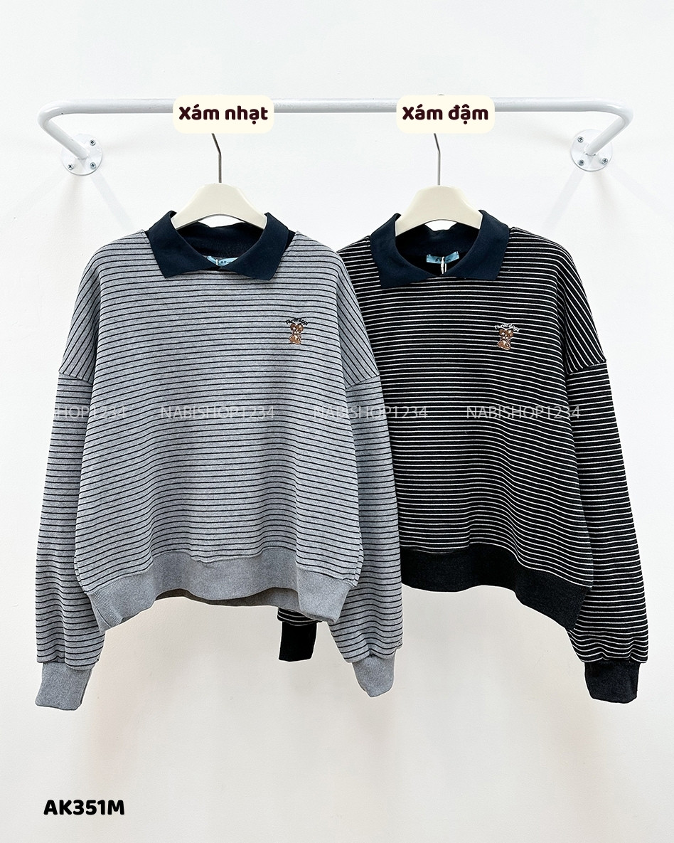 Áo Khoác Số 351-M 6765 Sweater Polo Kẻ Gấu