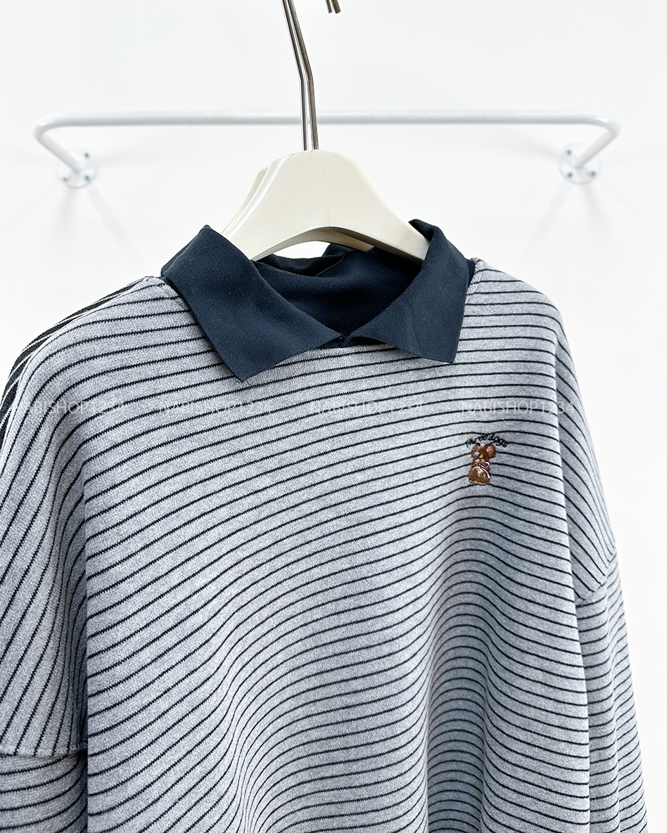 Áo Khoác Số 351-M 6765 Sweater Polo Kẻ Gấu