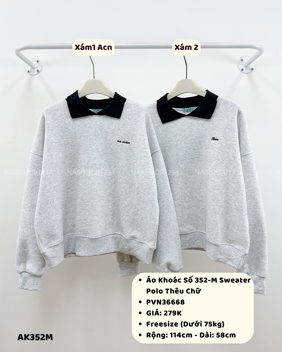 Áo Khoác Số 352-M Sweater Polo Thêu Chữ