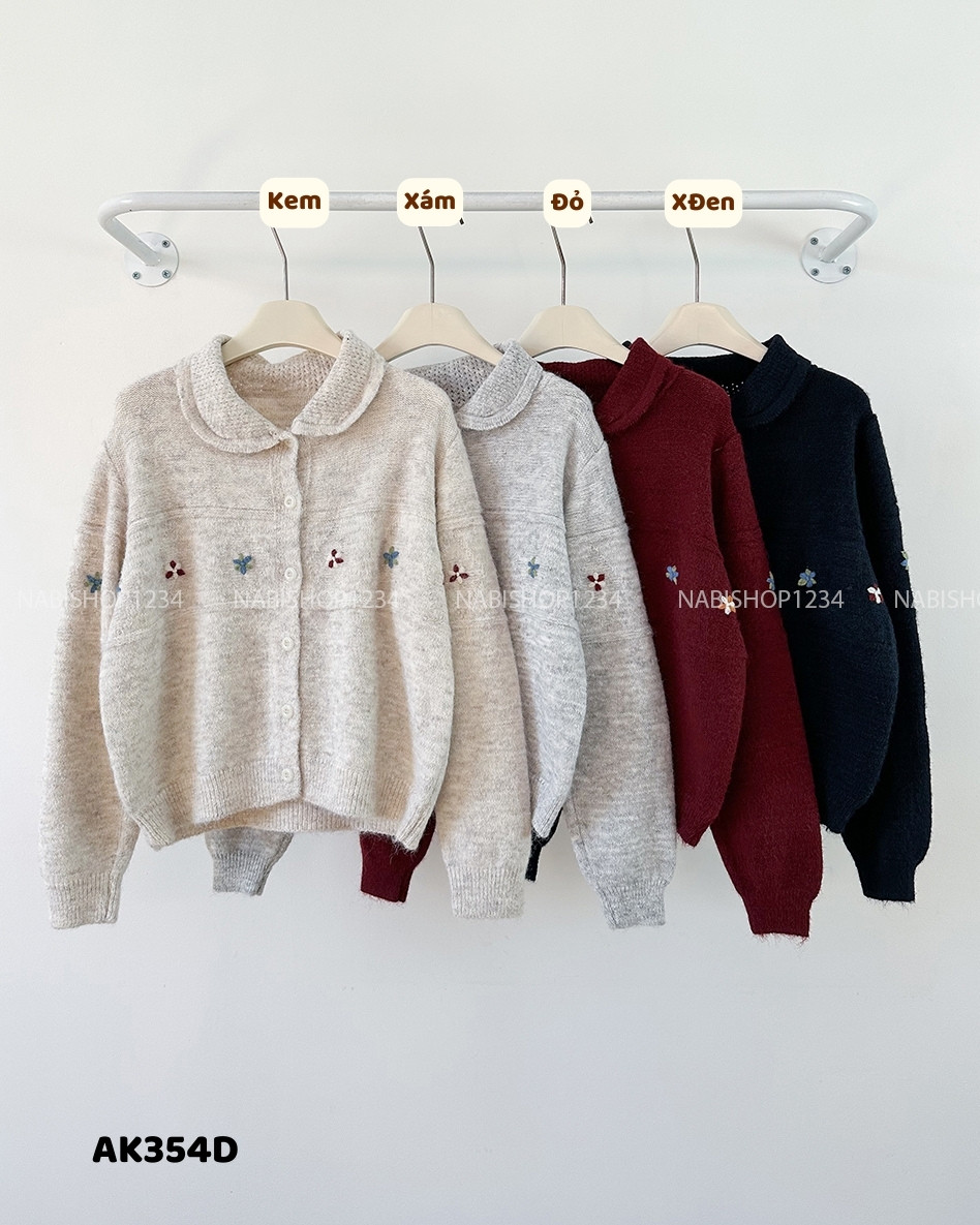 Áo Khoác Số 354-D Cardigan Cổ Bẻ Thêu Hoa