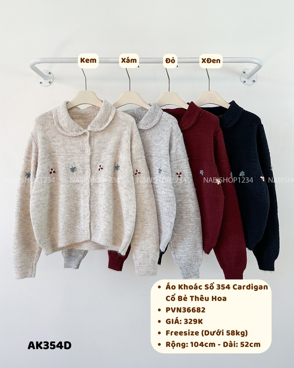 Áo Khoác Số 354-D Cardigan Cổ Bẻ Thêu Hoa