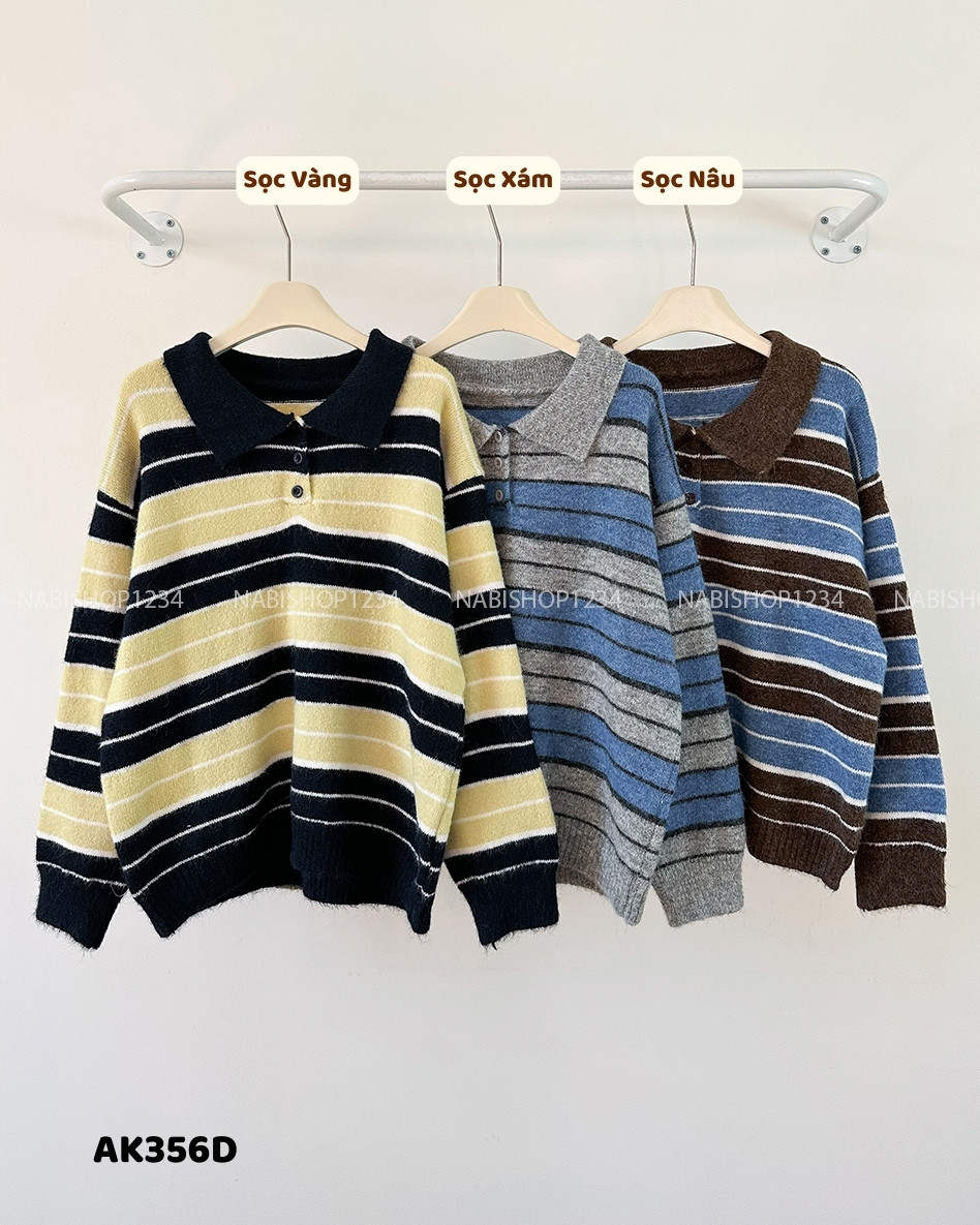 (G30K) Áo Khoác Số 356-D Sweater Polo Len Kẻ