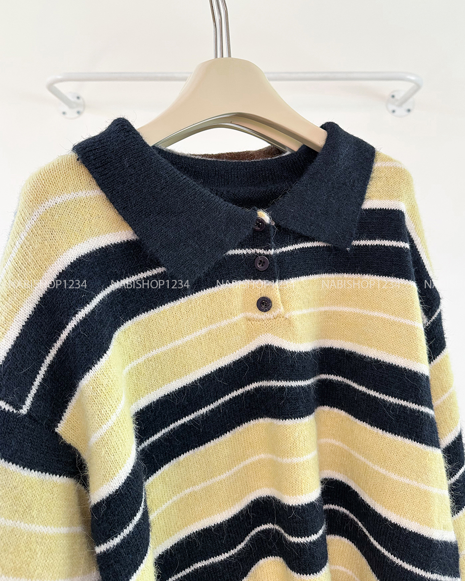 (G30K) Áo Khoác Số 356-D Sweater Polo Len Kẻ
