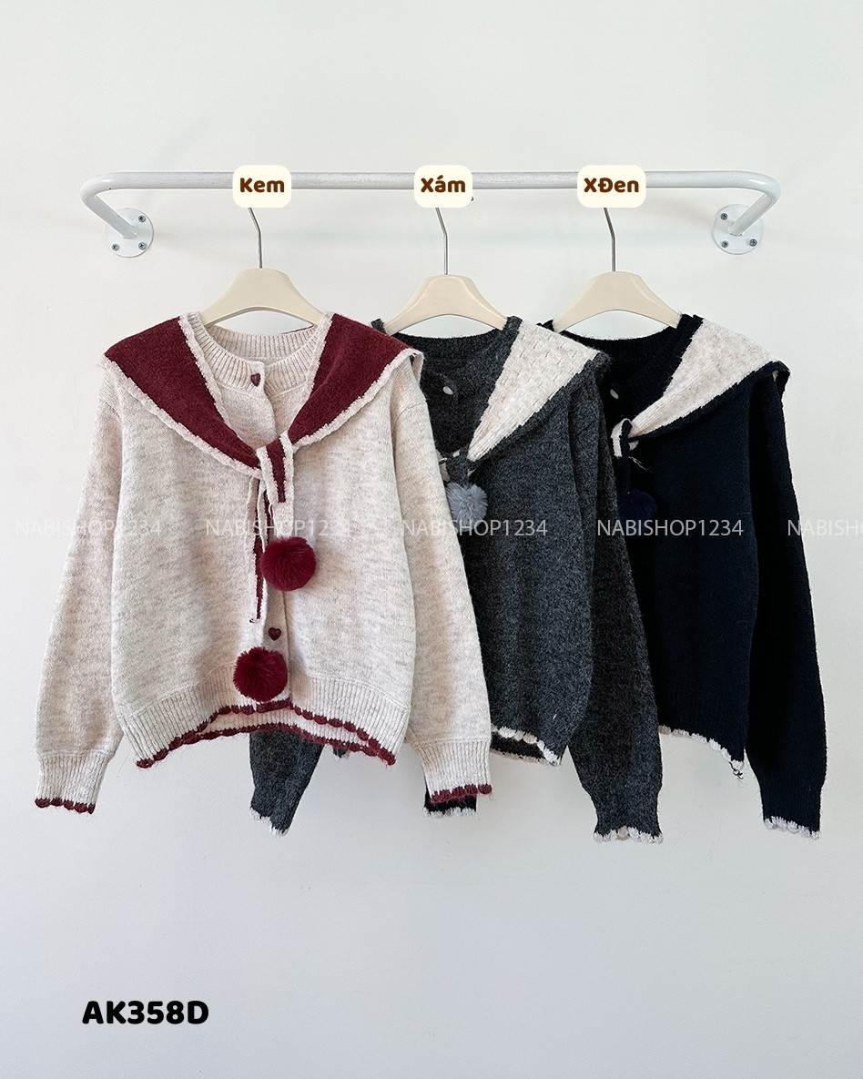 (G30K) Áo Khoác Số 358-D Cardigan Nút Tim + Khăn Choàng