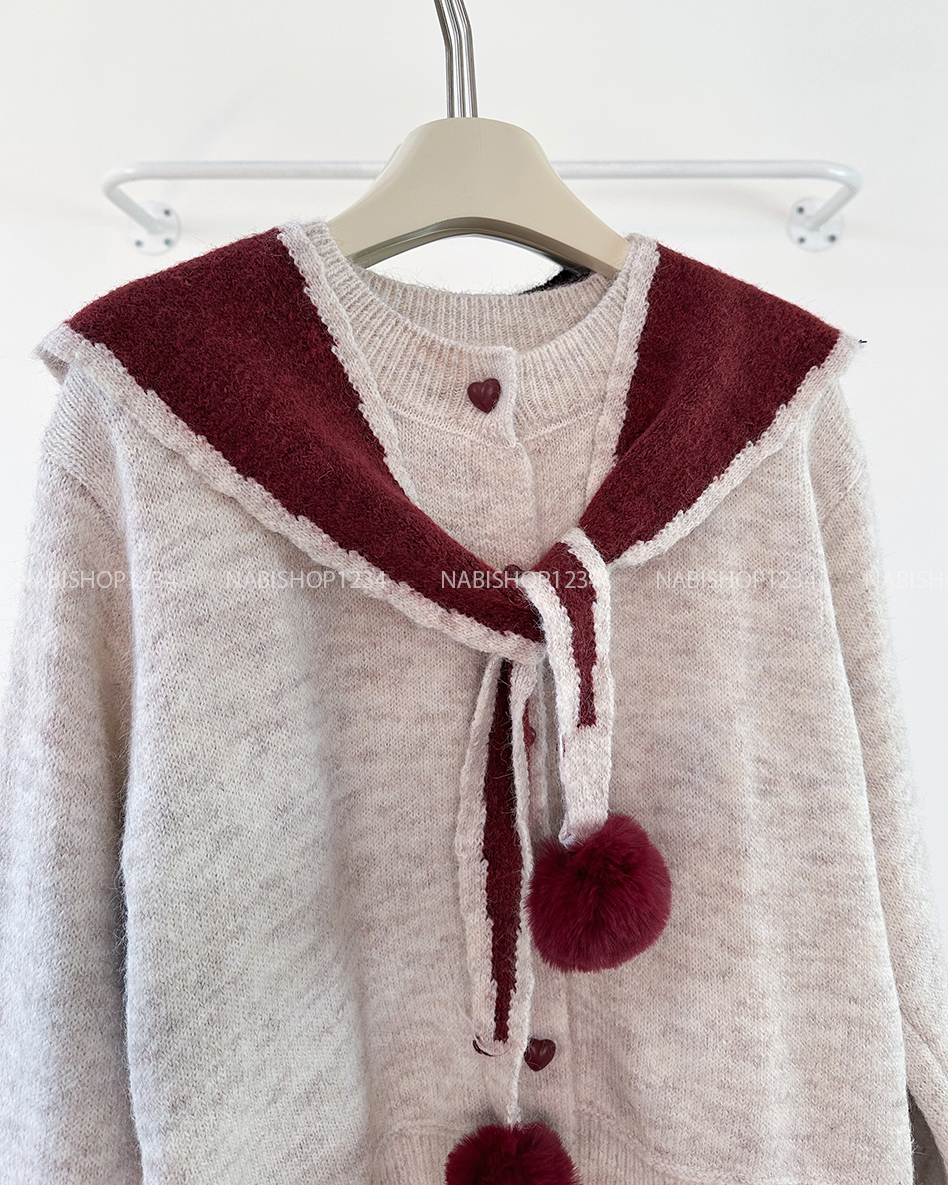 (G30K) Áo Khoác Số 358-D Cardigan Nút Tim + Khăn Choàng