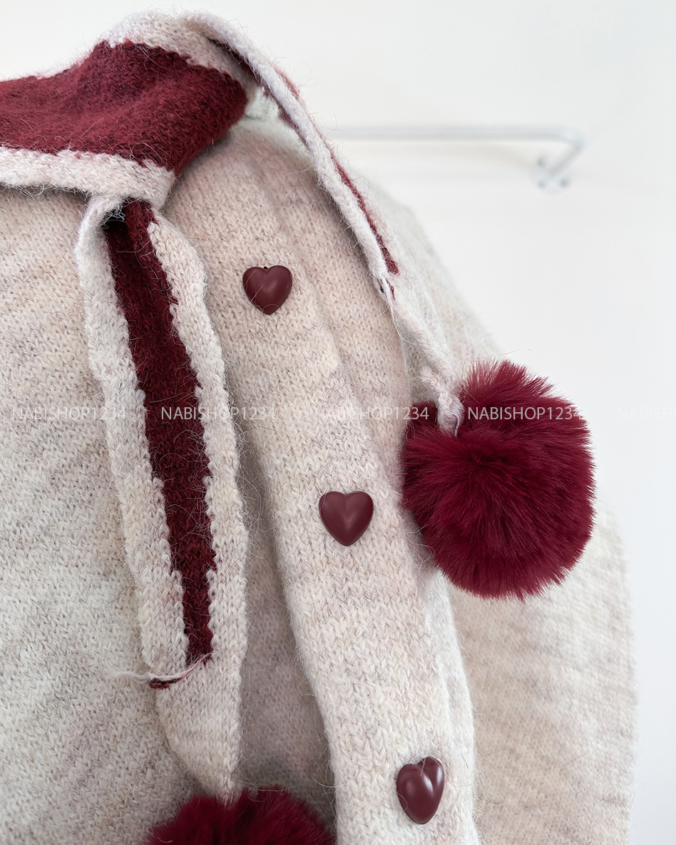 (G30K) Áo Khoác Số 358-D Cardigan Nút Tim + Khăn Choàng