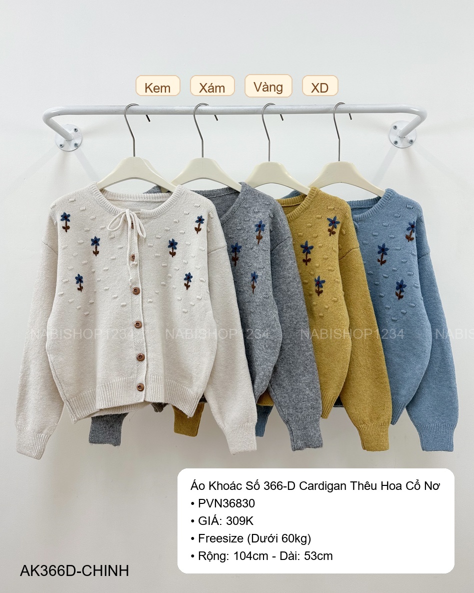 (G30K) Áo Khoác Số 366-D Cardigan Thêu Hoa Cổ Nơ