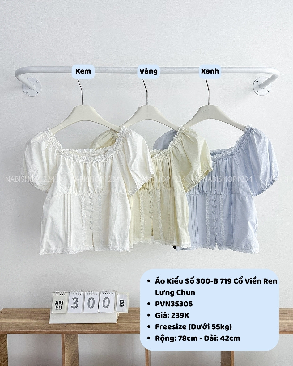 Áo Kiểu Số 300-B 719 Cổ Viền Ren Lưng Chun