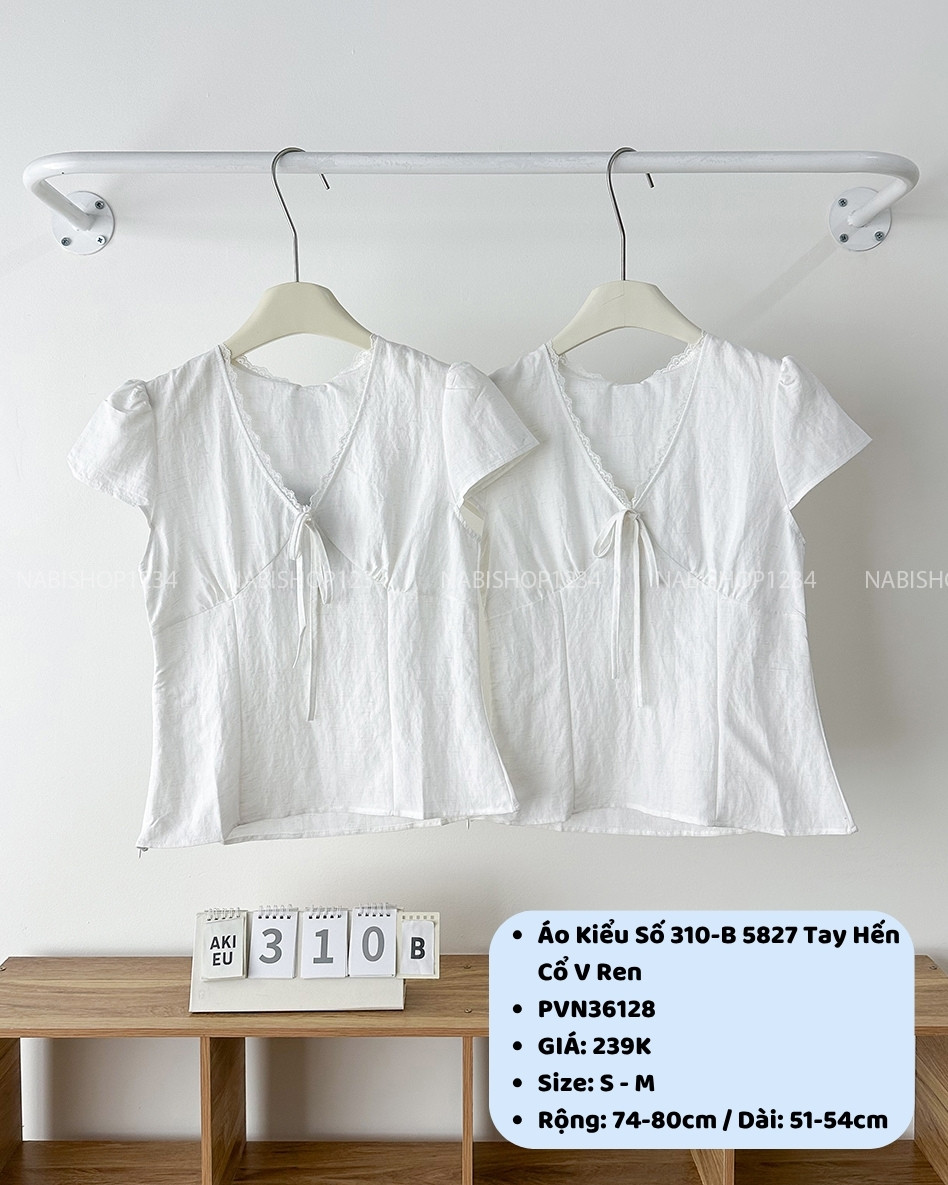 Áo Kiểu Số 310-B 5827 Tay Hến Cổ V Ren