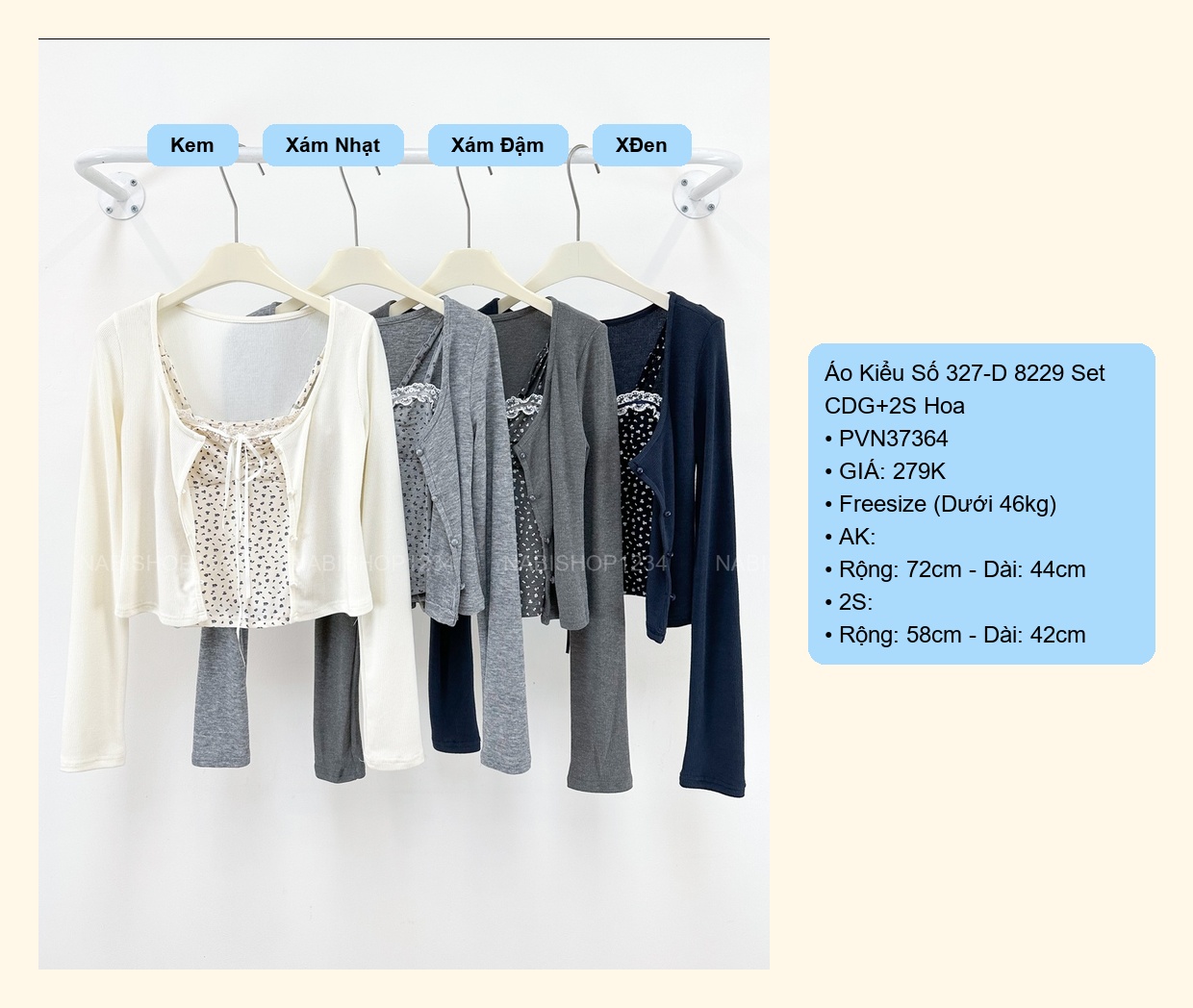 Áo Kiểu Số 327-D 8229 Set CDG+2S Hoa