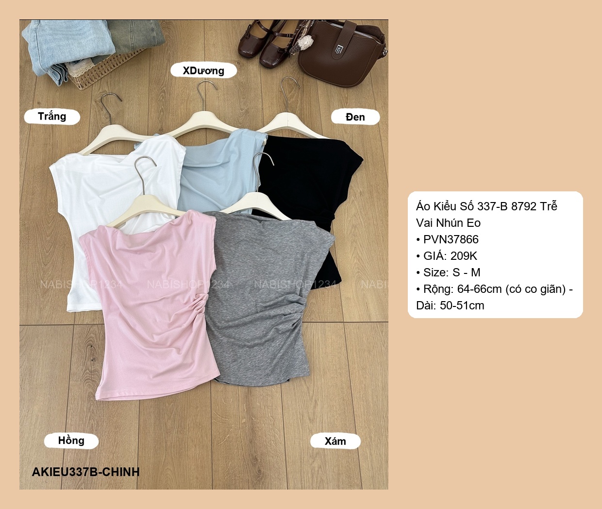 Áo Kiểu Số 337-B 8792 Trễ Vai Nhún Eo