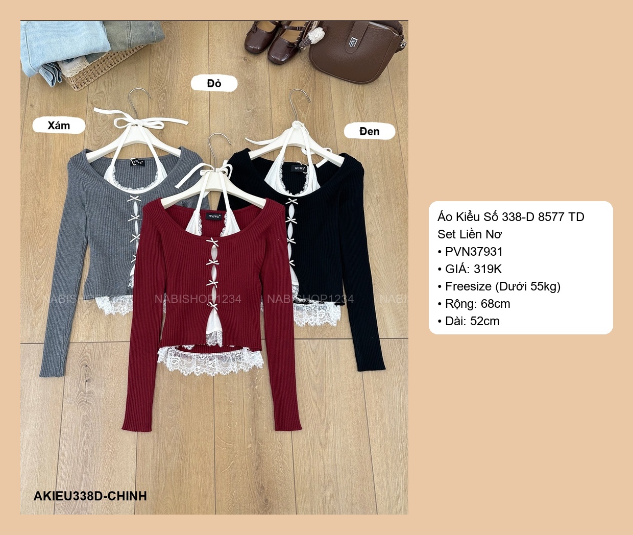 Áo Kiểu Số 338-D 8577 TD Set Liền Nơ