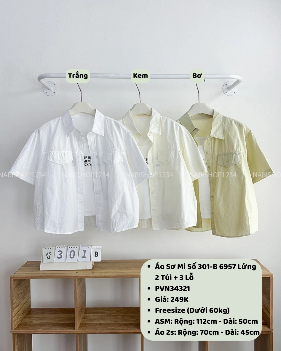 Áo Sơ Mi Số 301-B 6957 Lửng 2 Túi + 3 Lỗ