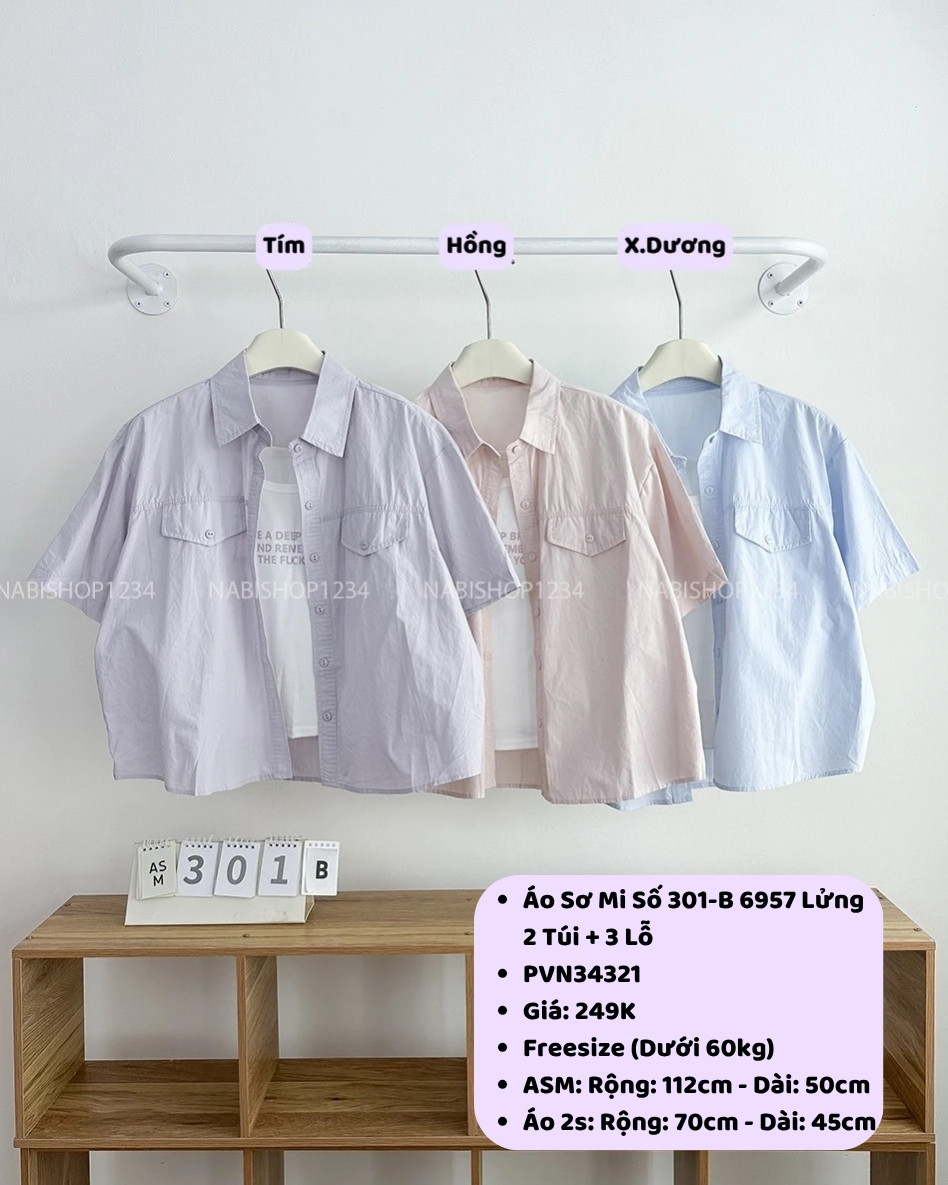 Áo Sơ Mi Số 301-B 6957 Lửng 2 Túi + 3 Lỗ