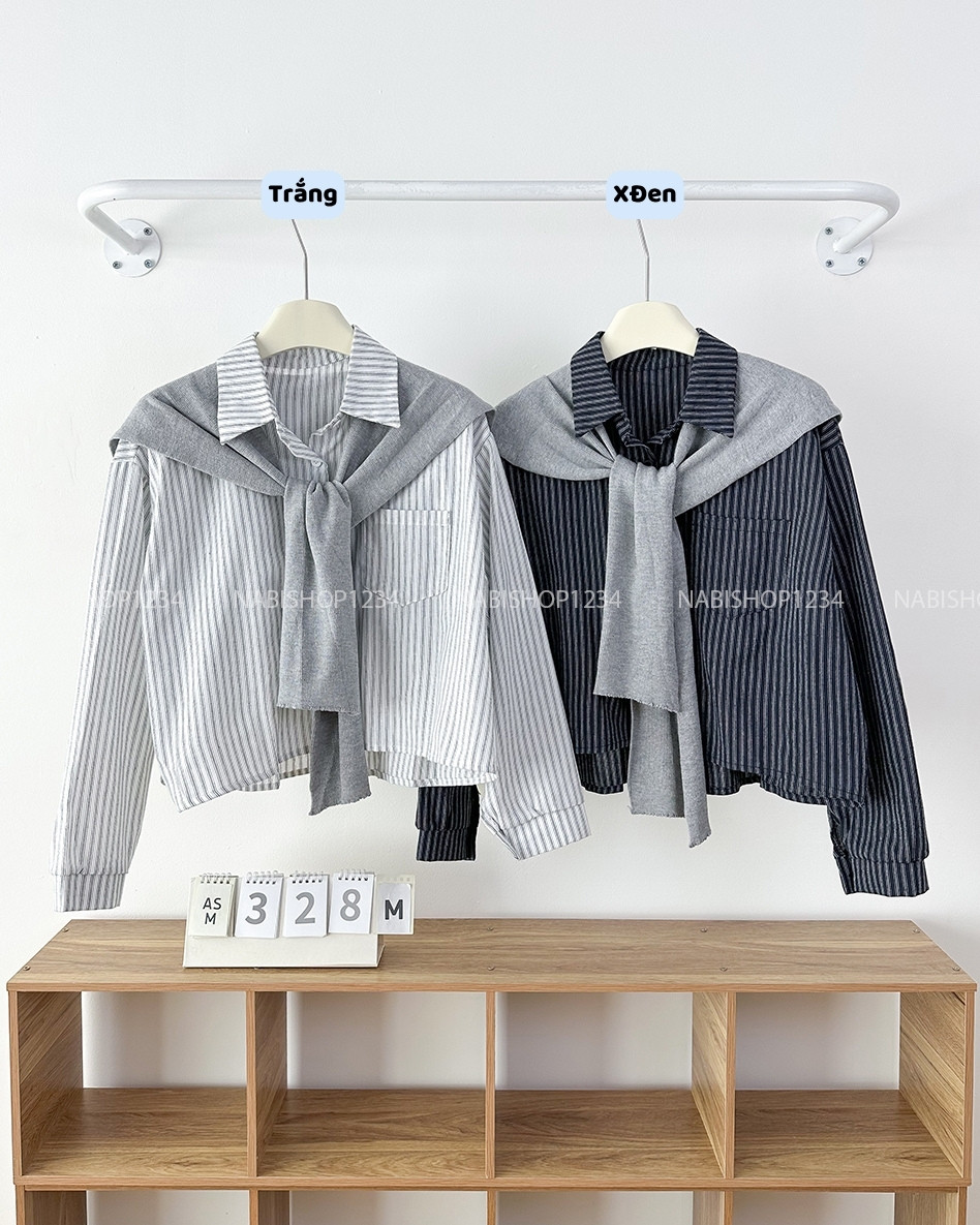 Áo Sơ Mi Số 328-M 0704 TD Sọc + Khăn