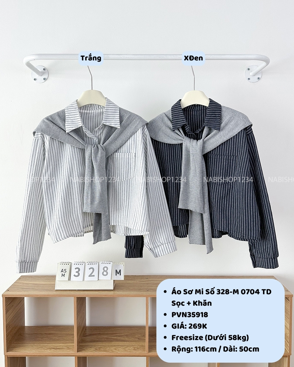 Áo Sơ Mi Số 328-M 0704 TD Sọc + Khăn