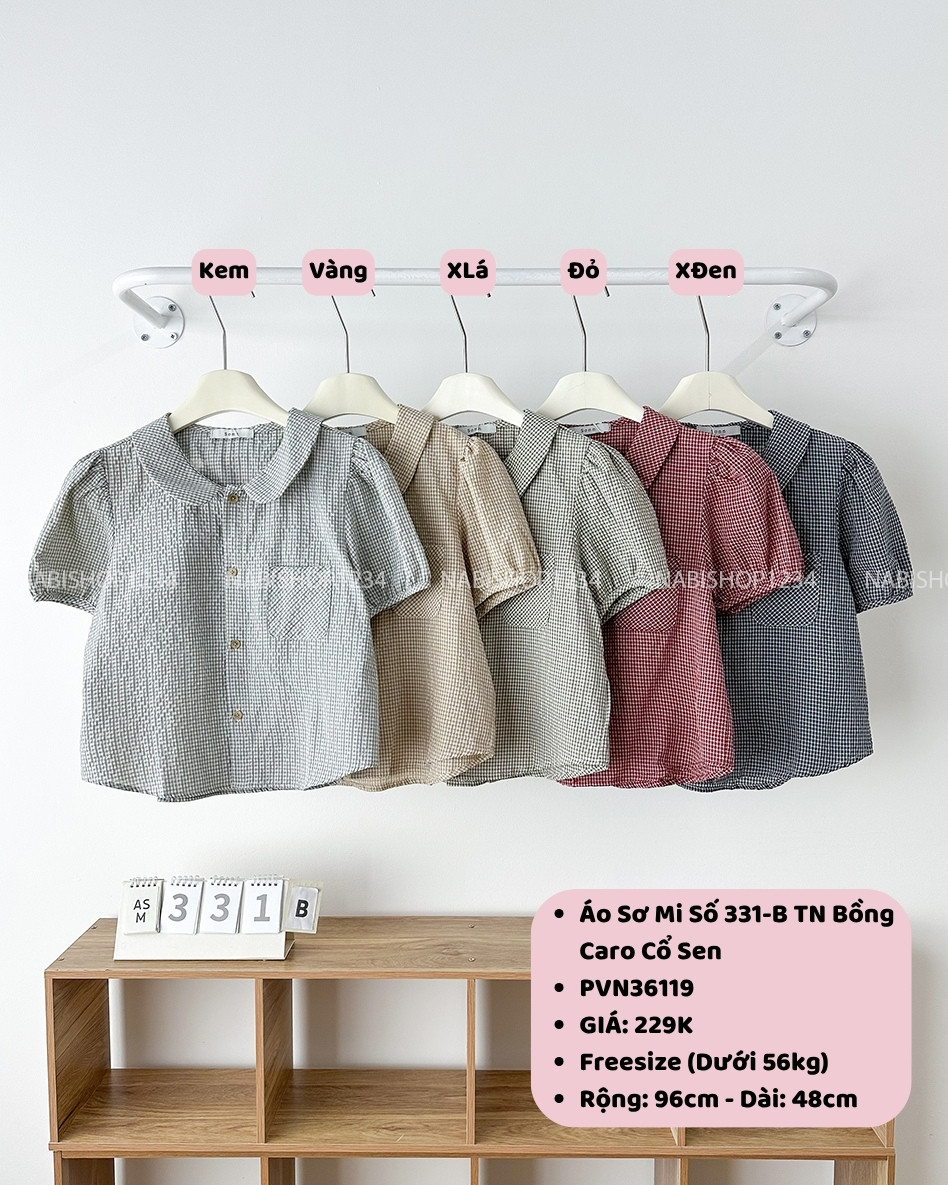 Áo Sơ Mi Số 331-B TN Bồng Caro Cổ Sen