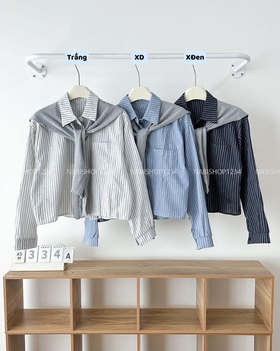 Áo Sơ Mi Số 334-A 5822 TD Kẻ Sọc + Khăn