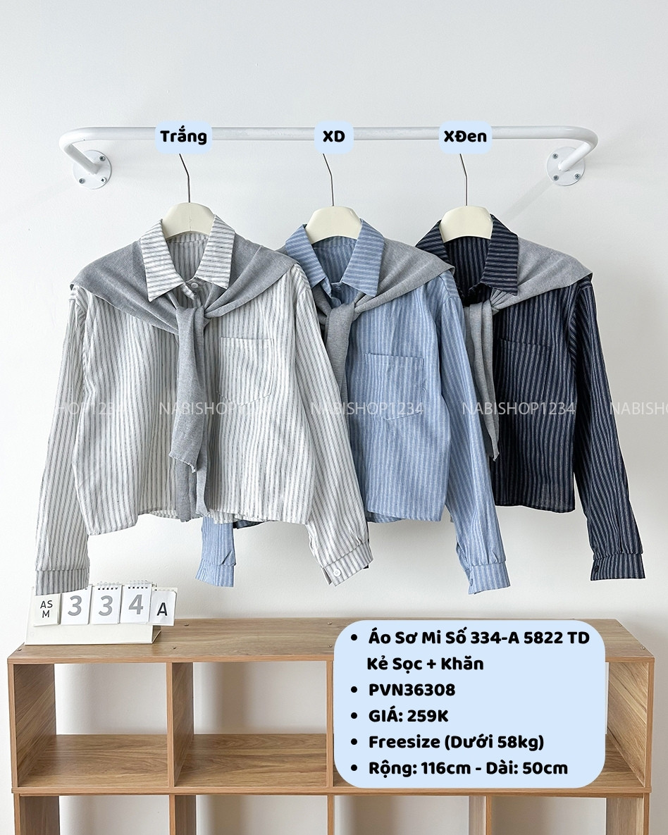 Áo Sơ Mi Số 334-A 5822 TD Kẻ Sọc + Khăn