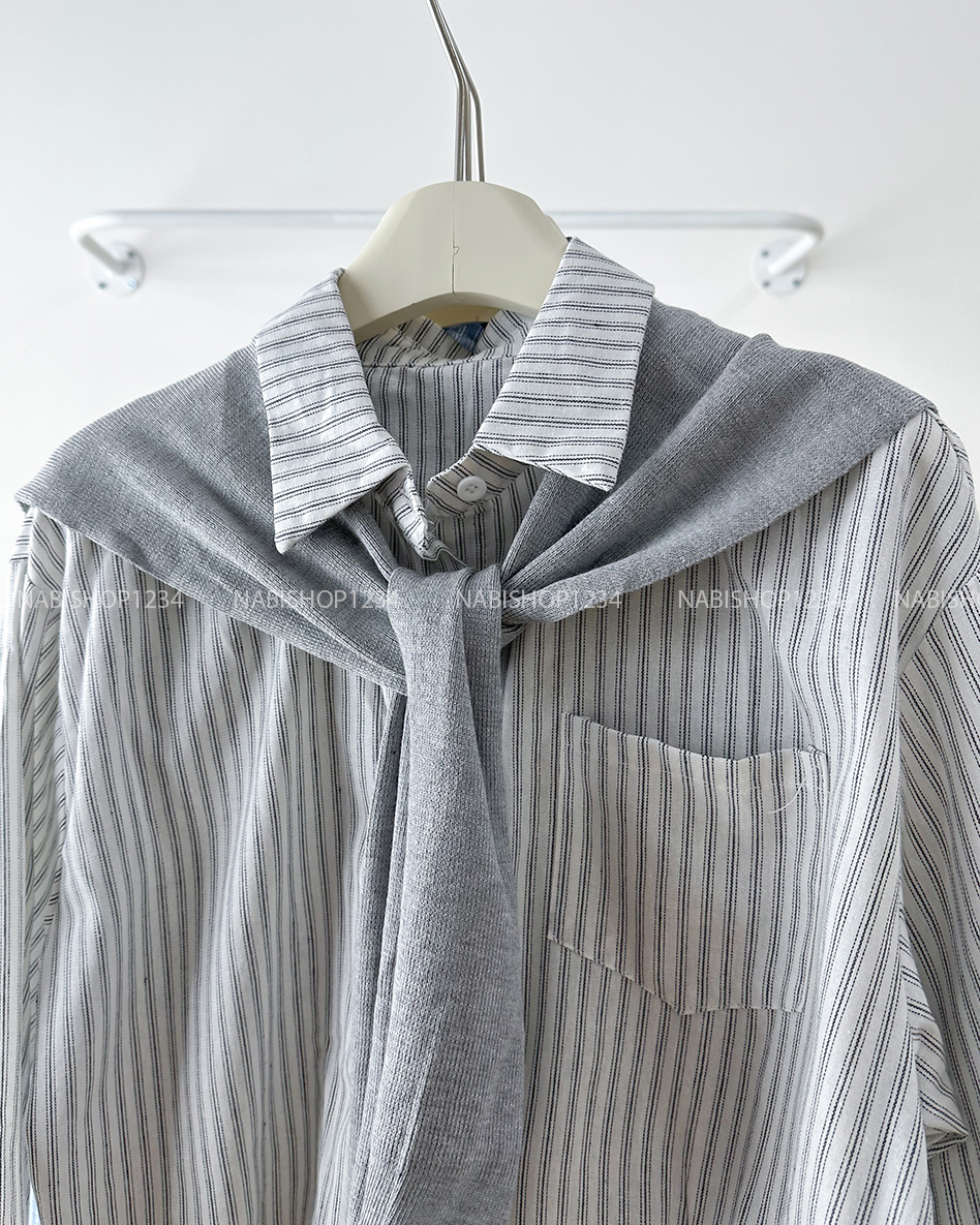 Áo Sơ Mi Số 334-A 5822 TD Kẻ Sọc + Khăn