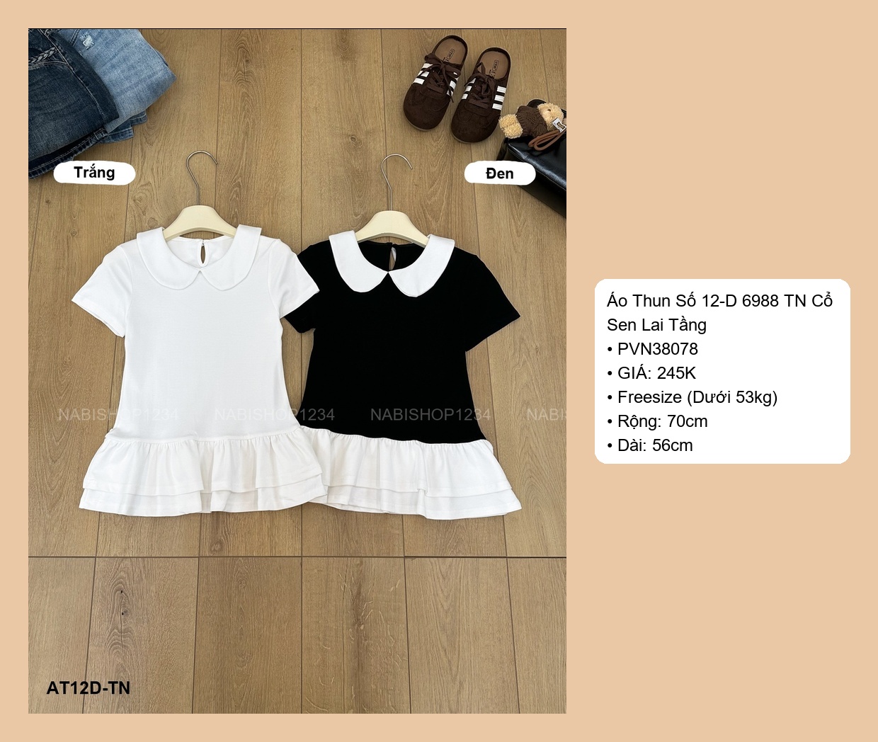 Áo Thun Số 12-D 6988 TN Cổ Sen Lai Tầng