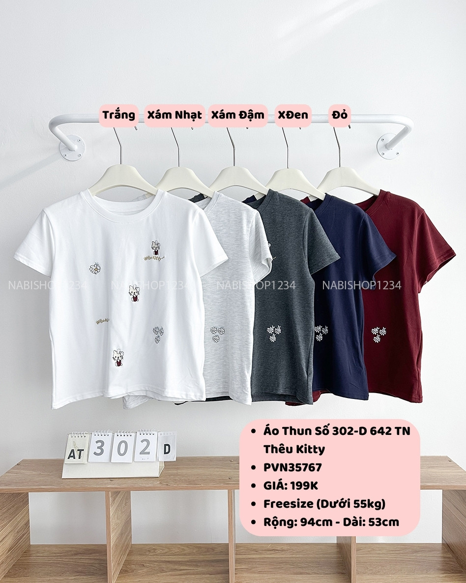 Áo Thun Số 302-D 642 TN Thêu Kitty
