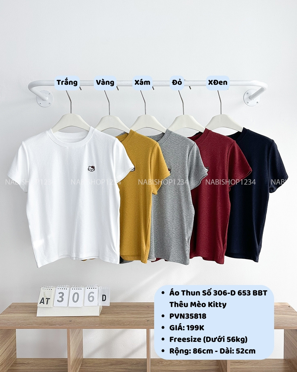 Áo Thun Số 306-D 653 BBT Thêu Mèo Kitty
