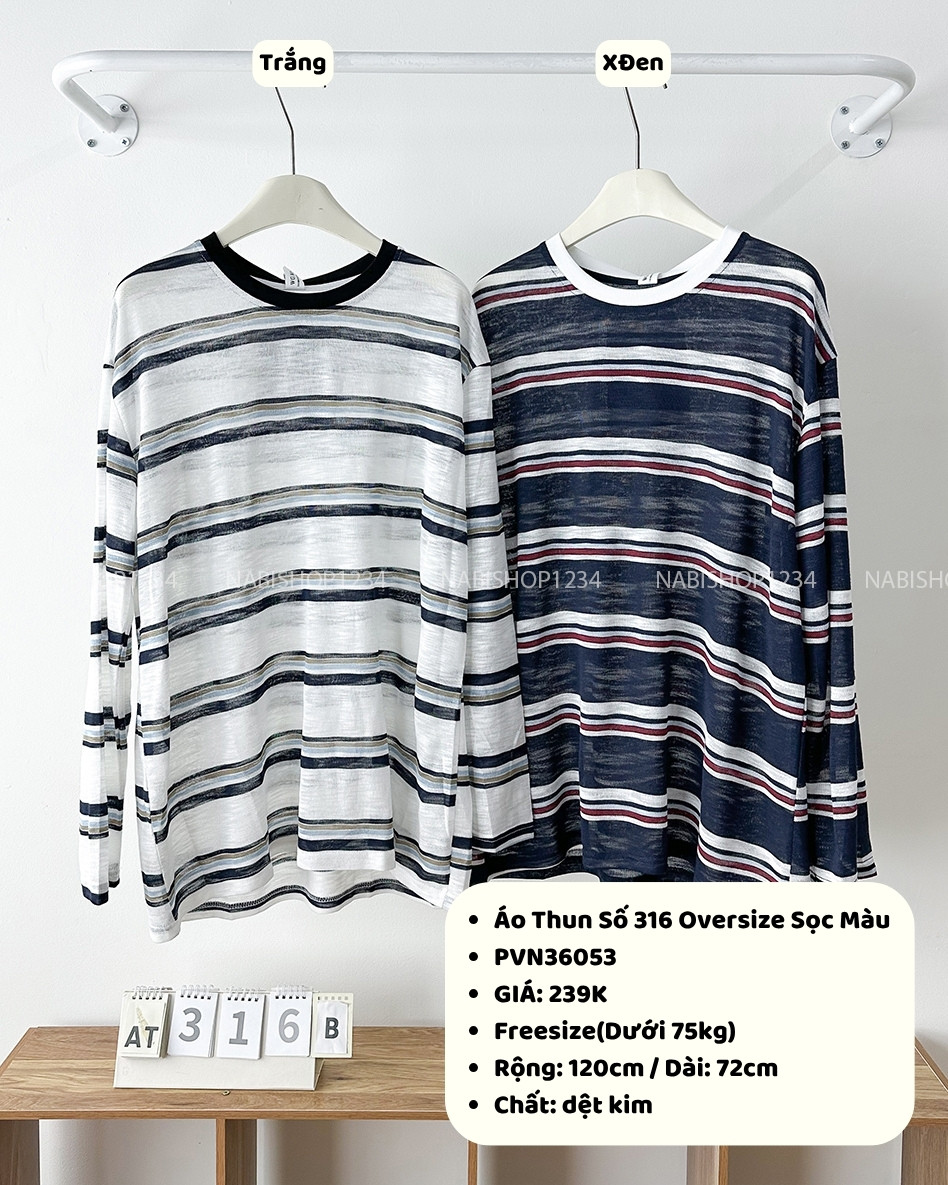 Áo Thun Số 316-B 6833 TD Oversize Sọc Màu