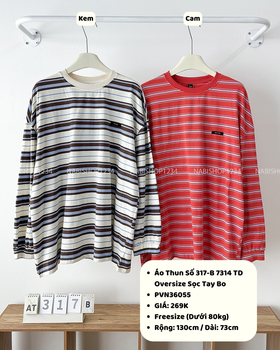 Áo Thun Số 317-B 7314 TD Oversize Sọc Tay Bo