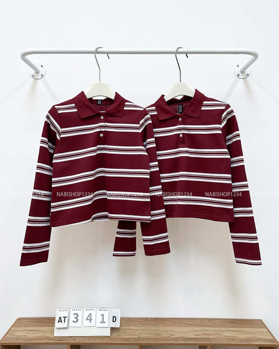Áo Thun Số 341-D Polo Lửng Kẻ Ngang