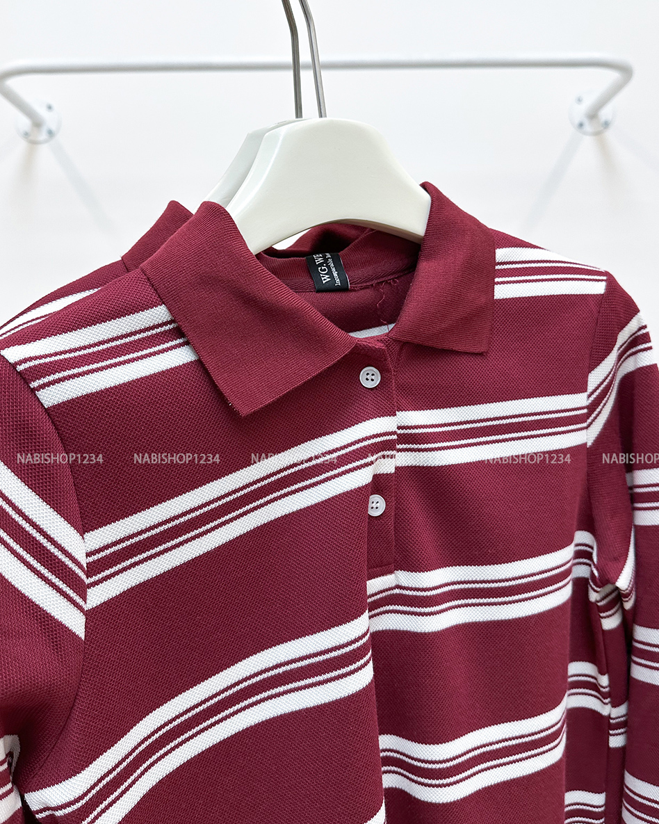 Áo Thun Số 341-D Polo Lửng Kẻ Ngang