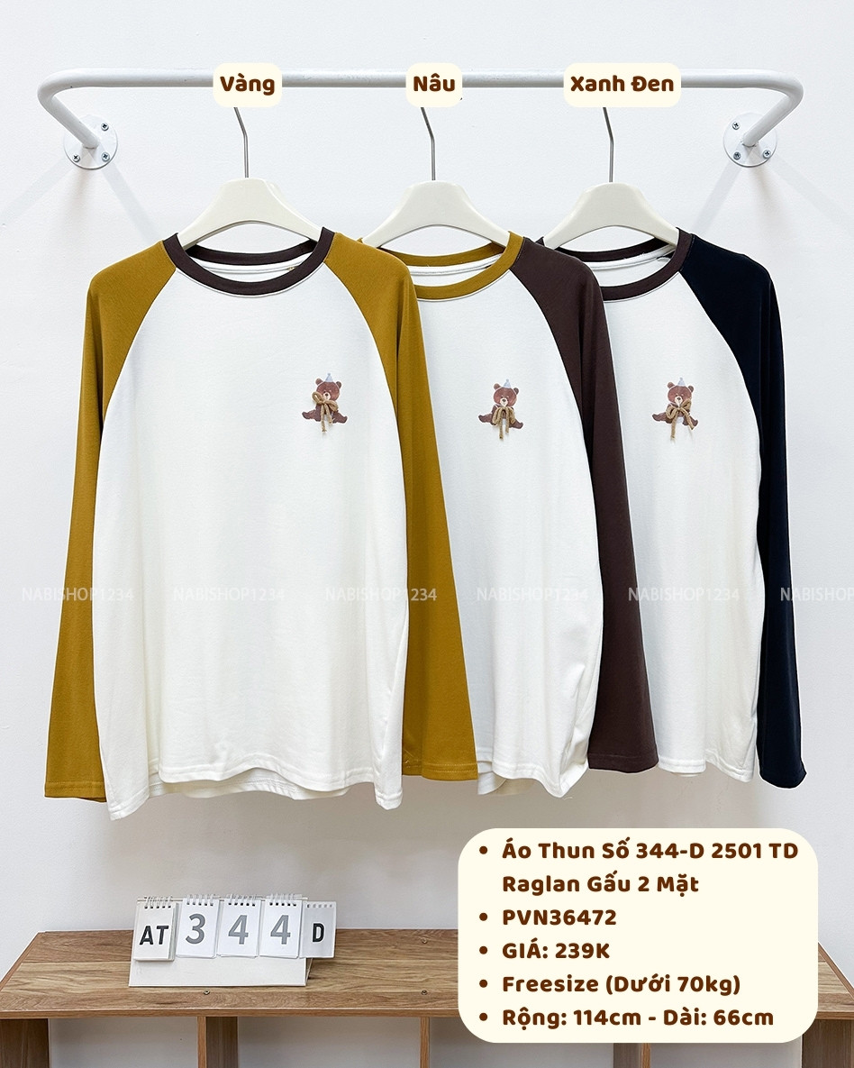 Áo Thun Số 344-D 2501 TD Raglan Gấu 2 Mặt