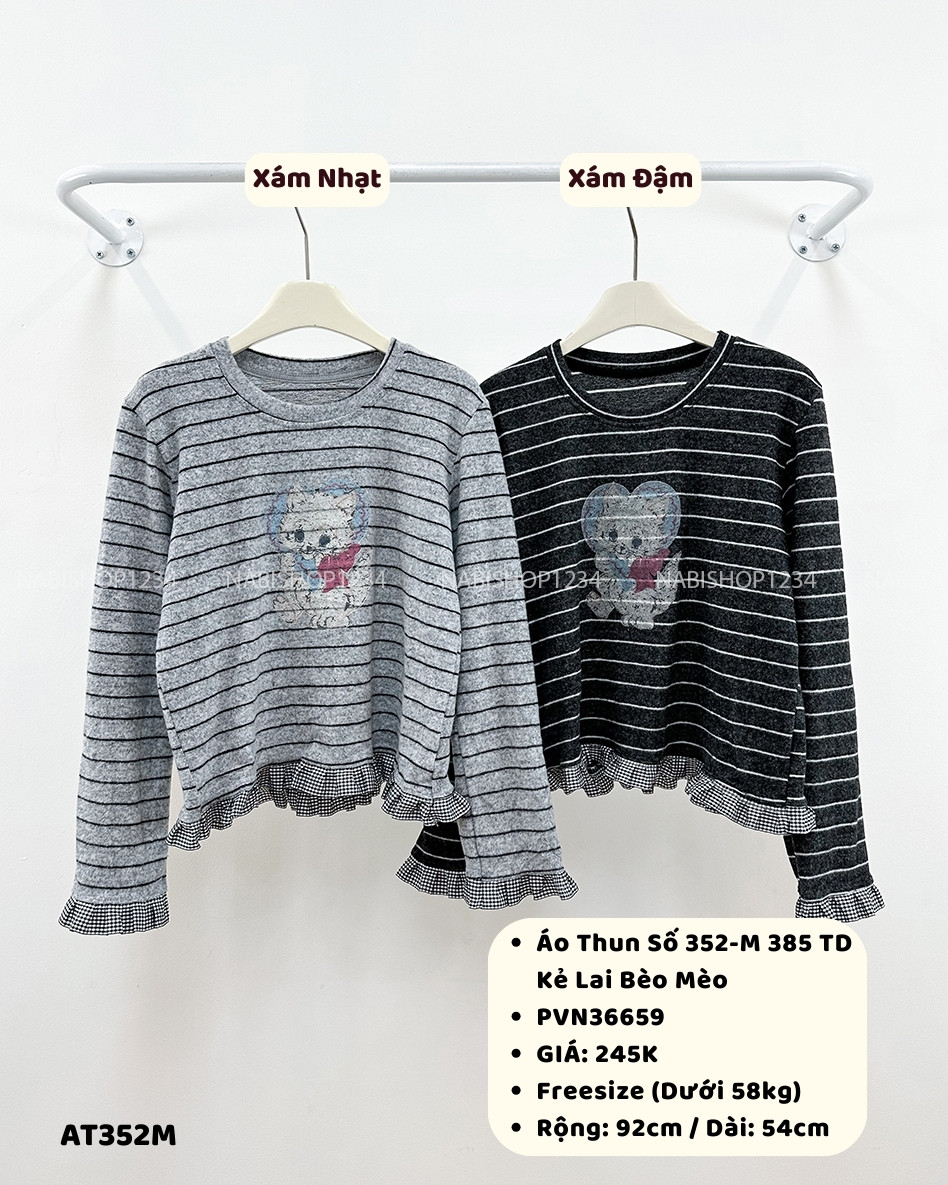 Áo Thun Số 352-M 385 TD Kẻ Lai Bèo Mèo