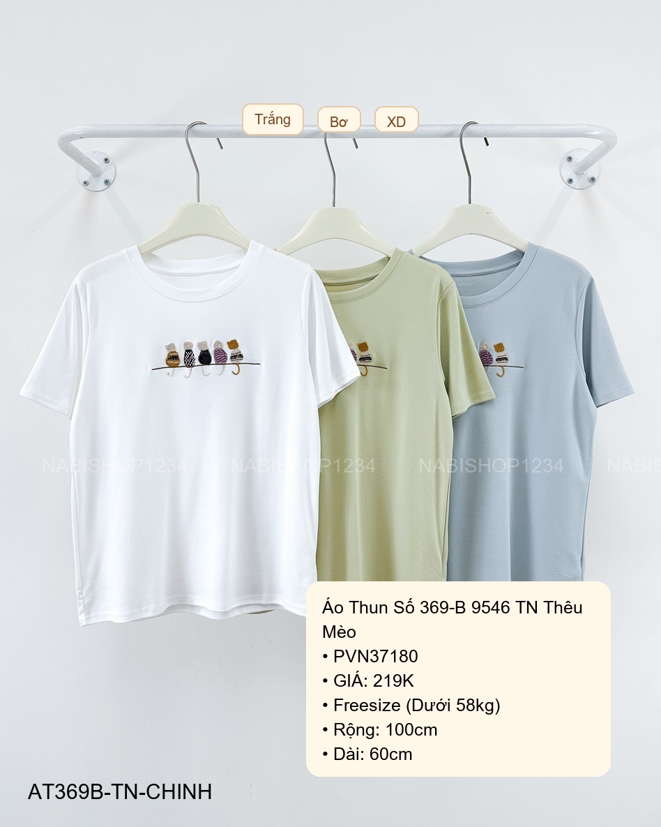 Áo Thun Số 369-B 9546 TN Thêu Mèo