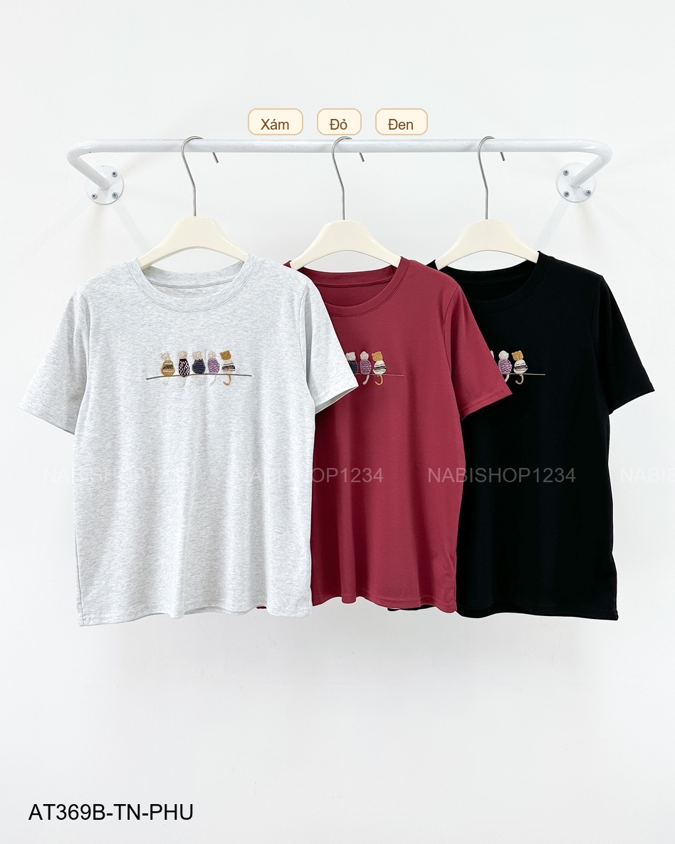 Áo Thun Số 369-B 9546 TN Thêu Mèo