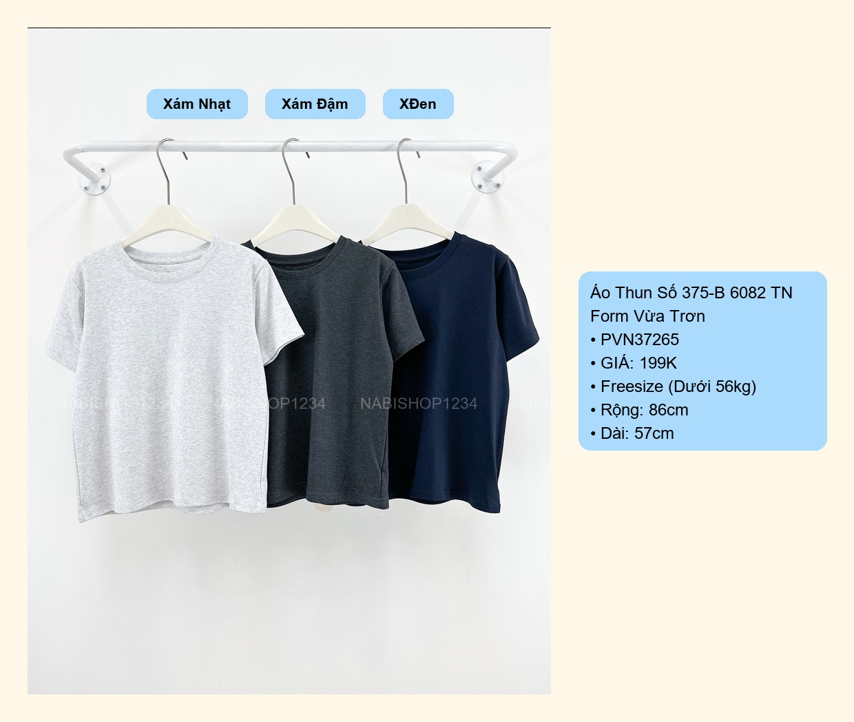 Áo Thun Số 375-B 6082 TN Form Vừa Trơn