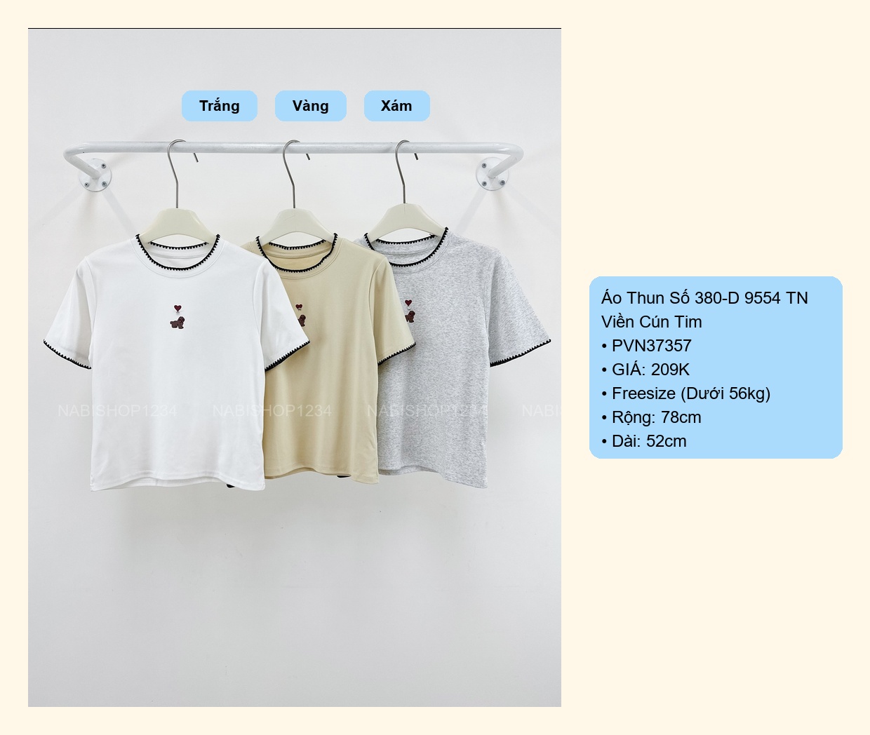 Áo Thun Số 380-B 9554 TN Viền Cún Tim