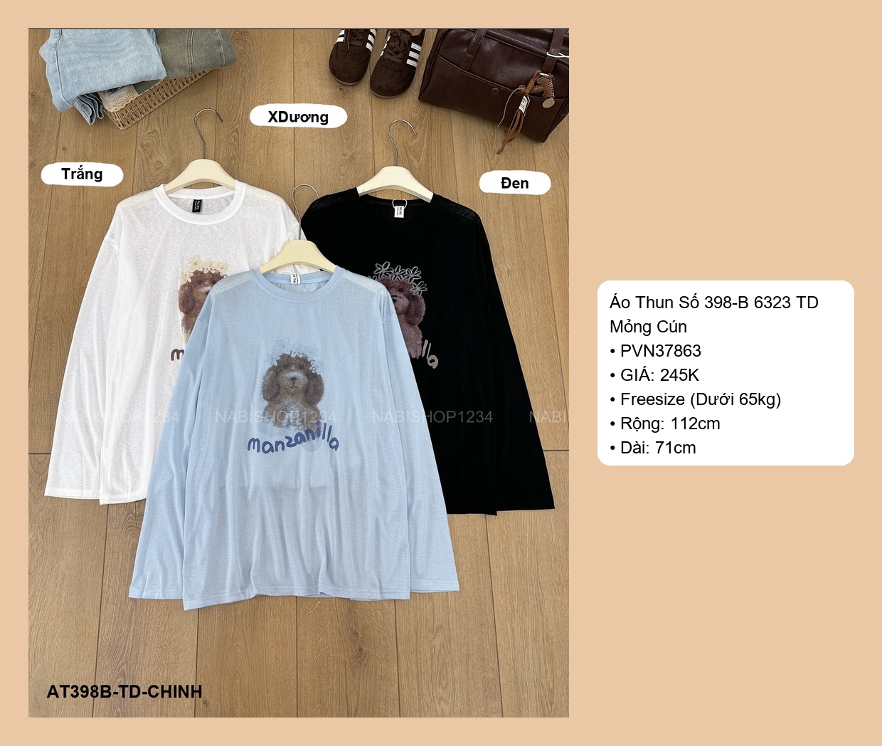 Áo Thun Số 398-B 6323 TD Mỏng Cún