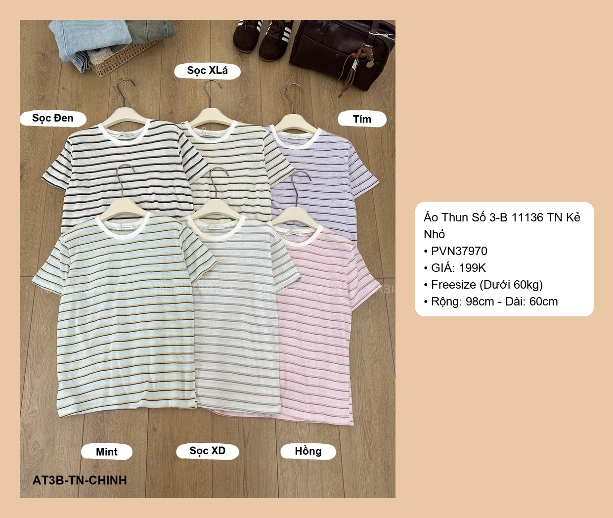 Áo Thun Số 3-B 11136 TN Kẻ Nhỏ