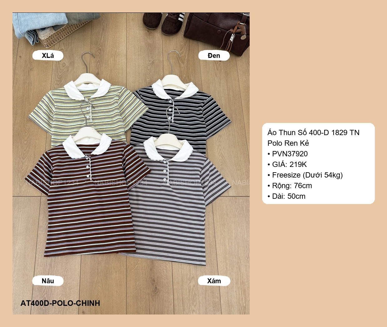 Áo Thun Số 400-D 1829 TN Polo Ren Kẻ