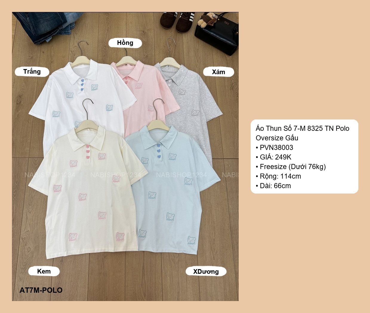 Áo Thun Số 7-M 8325 TN Polo Oversize Gấu