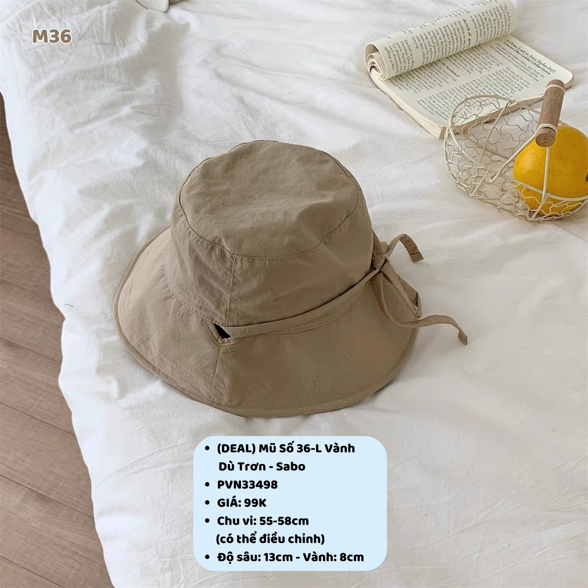 (DEAL) Mũ Số 36-L Vành Dù Trơn
