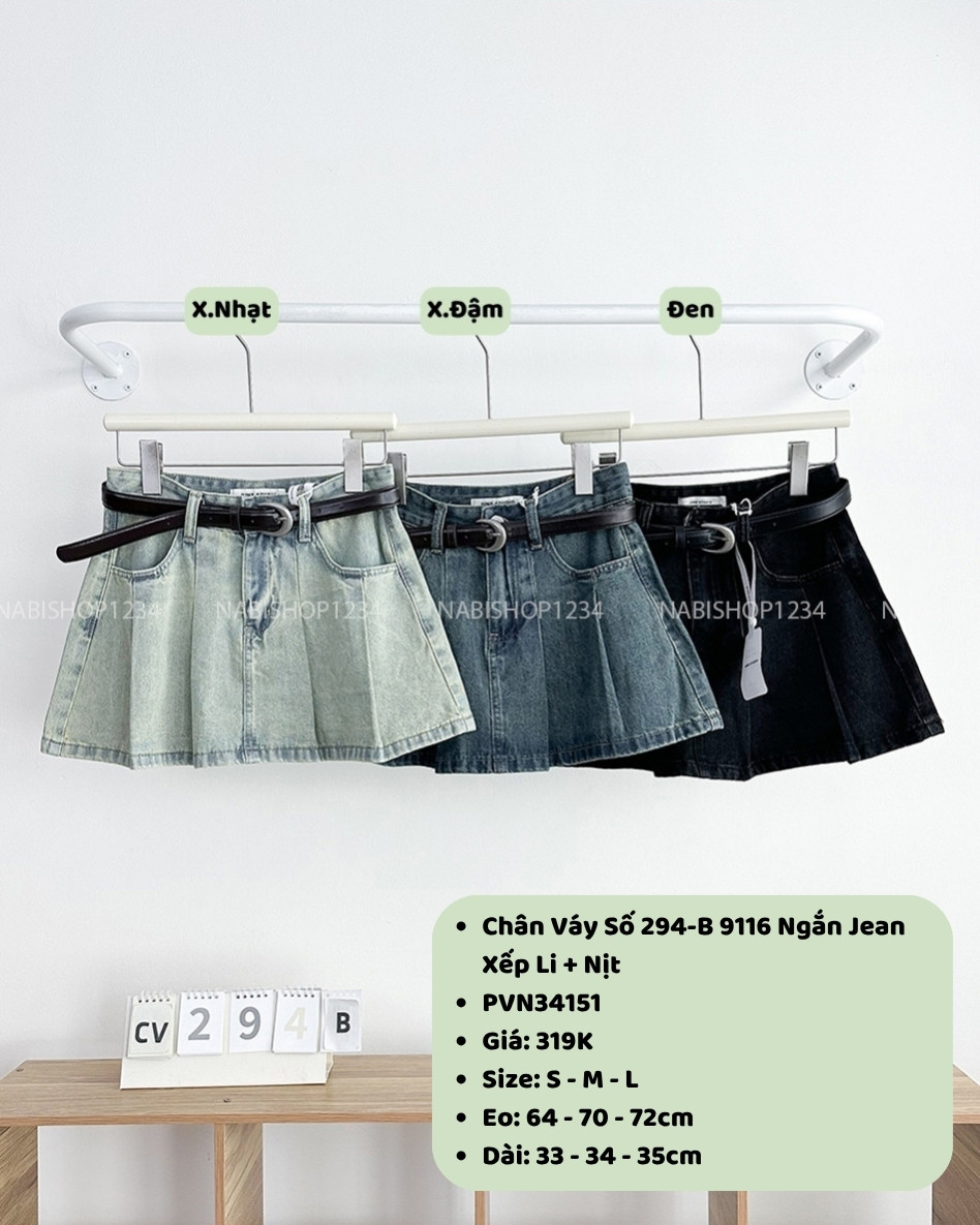 Chân Váy Số 294-B 9116 Ngắn Jean Xếp Li + Nịt