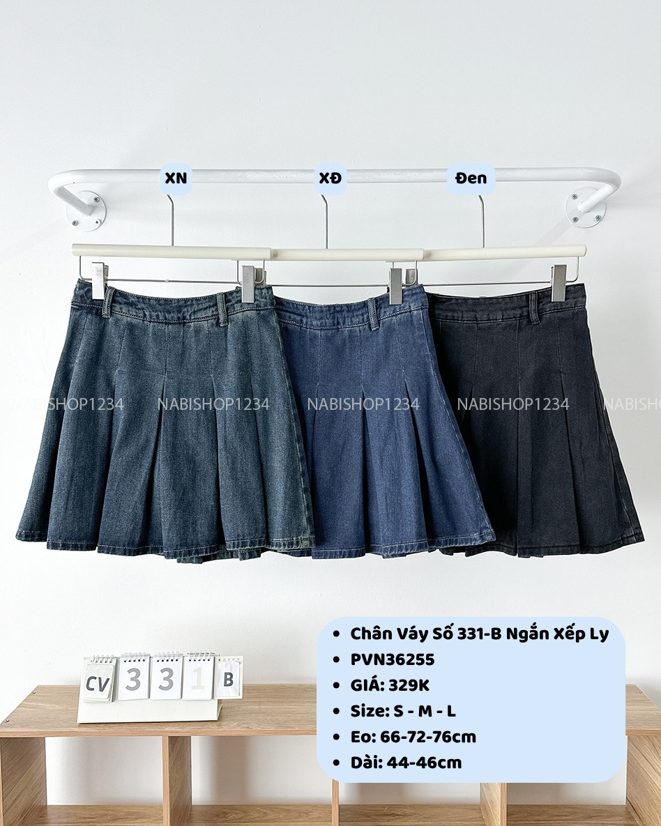 Chân Váy Số 331-B 9199 Ngắn Jean Xếp Ly