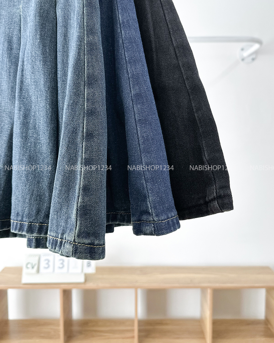 Chân Váy Số 331-B 9199 Ngắn Jean Xếp Ly