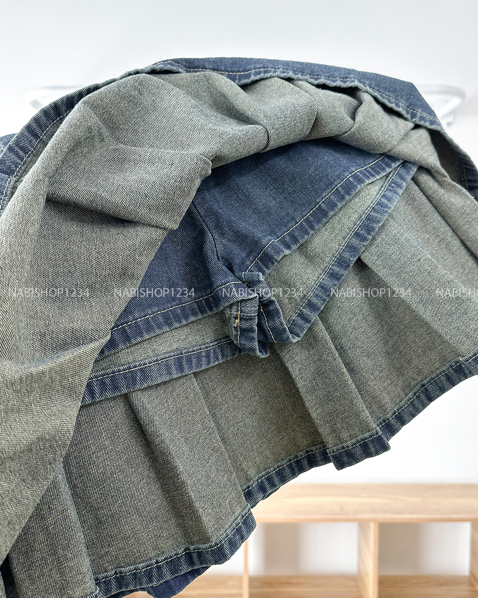 Chân Váy Số 331-B 9199 Ngắn Jean Xếp Ly