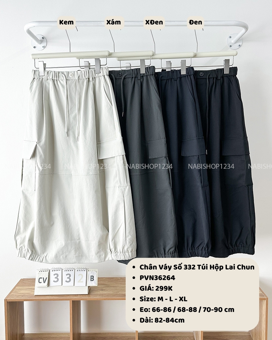 Chân Váy Số 332-B 8962 Dài Túi Hộp Lai Chun